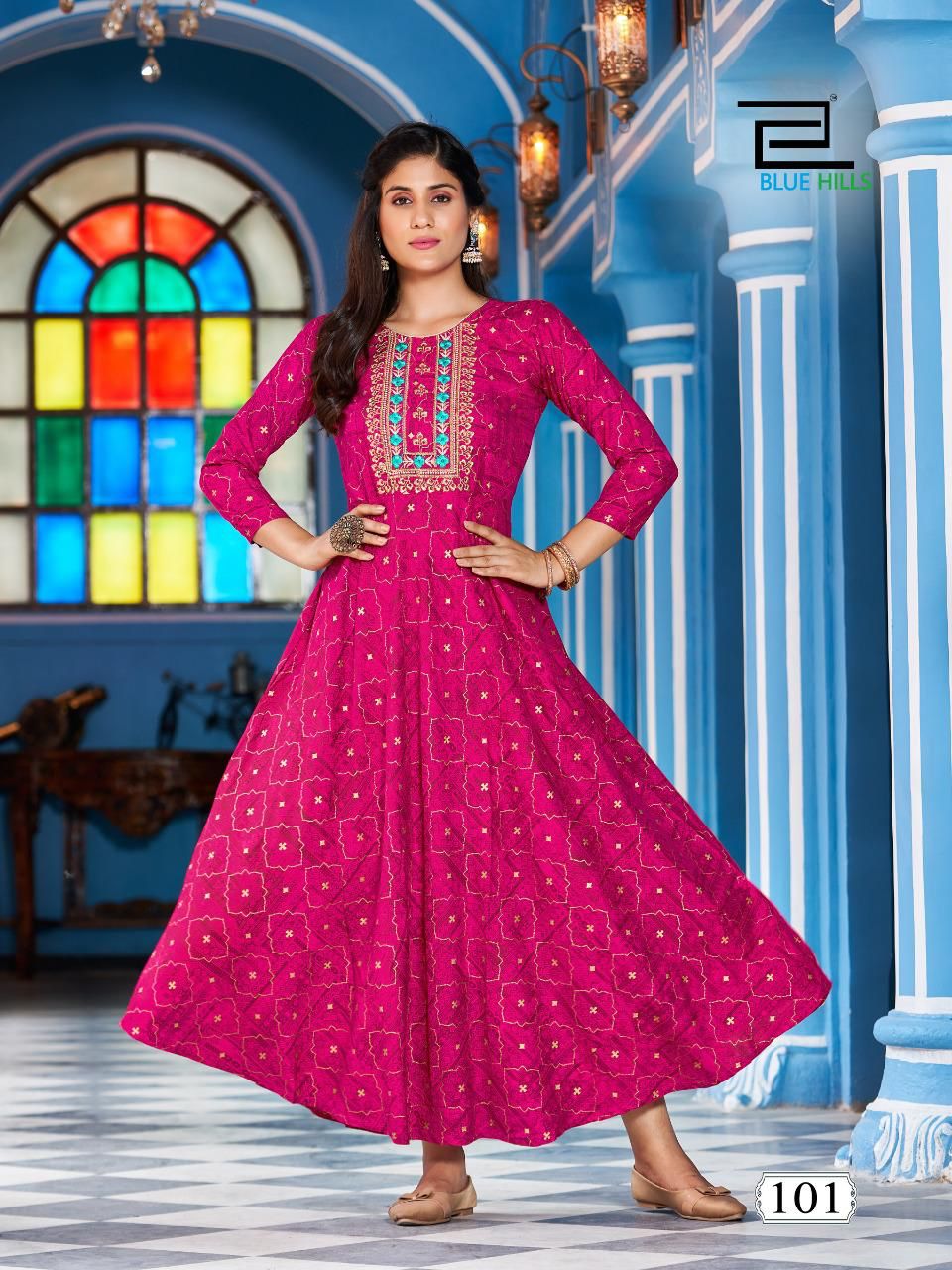 Blue Hills Lotus 101 Wholesale Long Anarkali Kurti Collection	